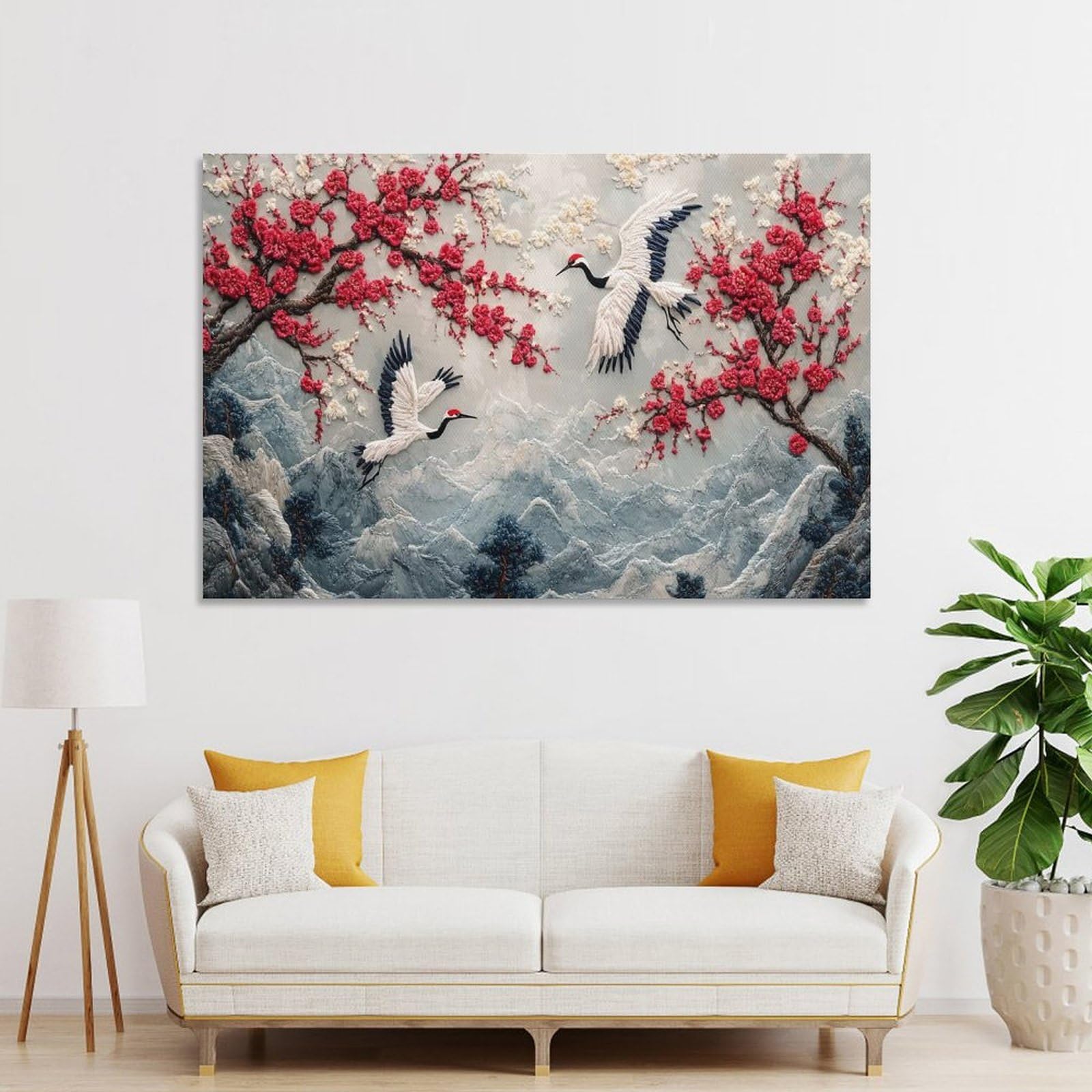 Junmoney Cranes in Bloom Decorative Wall Artwork 24x36inch(60x90cm), for Living Room, Bedroom, Office Or Hallway, Decorative Artwork with Broad Appeal