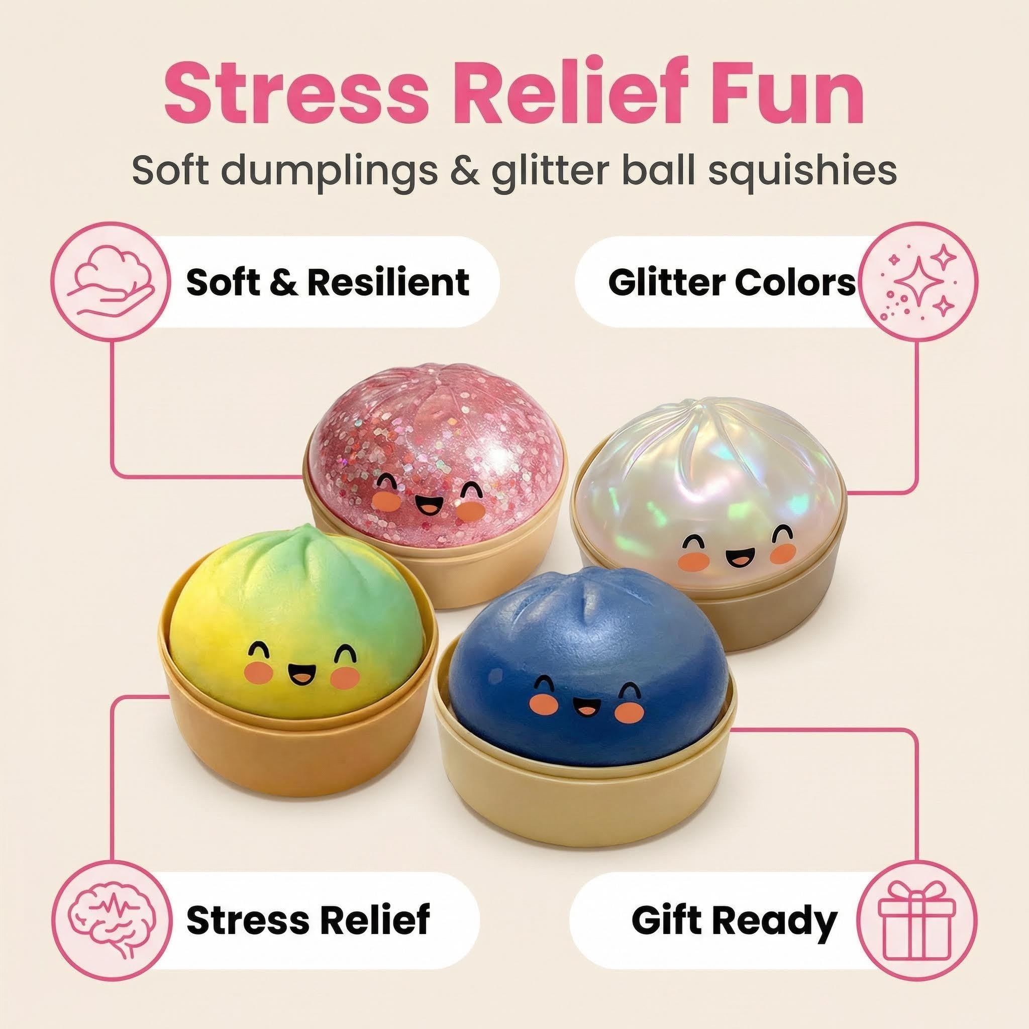 R-A7.2 Squishy Dumpling 9.5x4.5cm - Display 12pcs Glitter