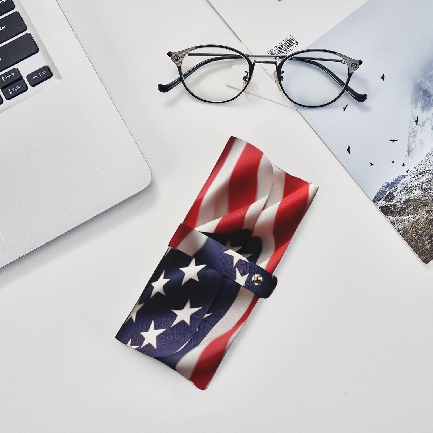MyPiky American Flag Print Pu Leather Eyeglass Cases Sunglasses Bag Portable Glasses Case For Women Girl Men Unisex