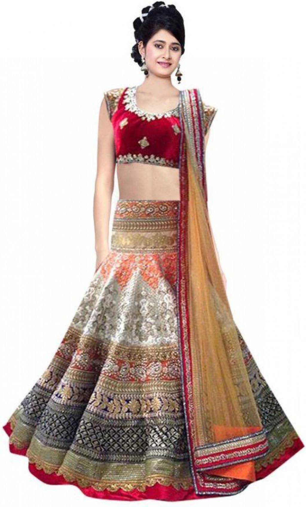 Georgette and Velevt Party Wear Lehenga Choli in Red Colour