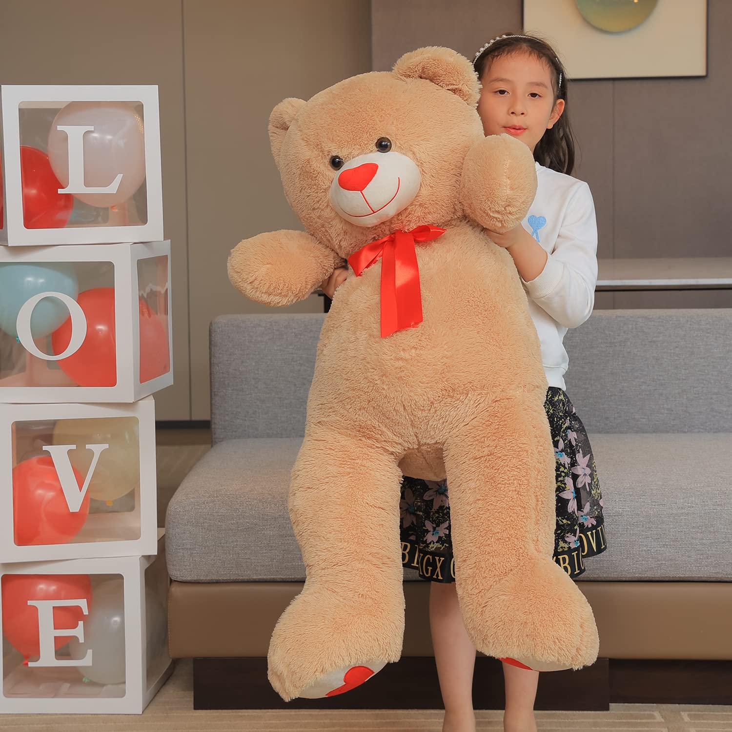 Giant Teddy Miś XL Duży Miś 110 cm Pluszowy Miś W Kształcie Serca Nos Pluszowy Prezent Urodziny Boże Narodzenie Walentynki Jasnobrązowy