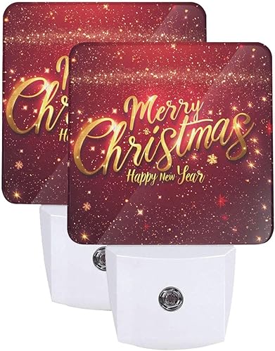 Ouqiuwa Juego de 2 luces nocturnas enchufables para Navidad, rojo, invierno, feliz año nuevo, LED, sensor de movimiento, lámpara para dormitorio,