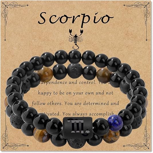 Zodiac Bracelet for Women Star Sign Natural Black Obsidian Bracelet Constellation Horoscope Crystals Bracelet Jewelry Gift 2 pieces 2 Pcs