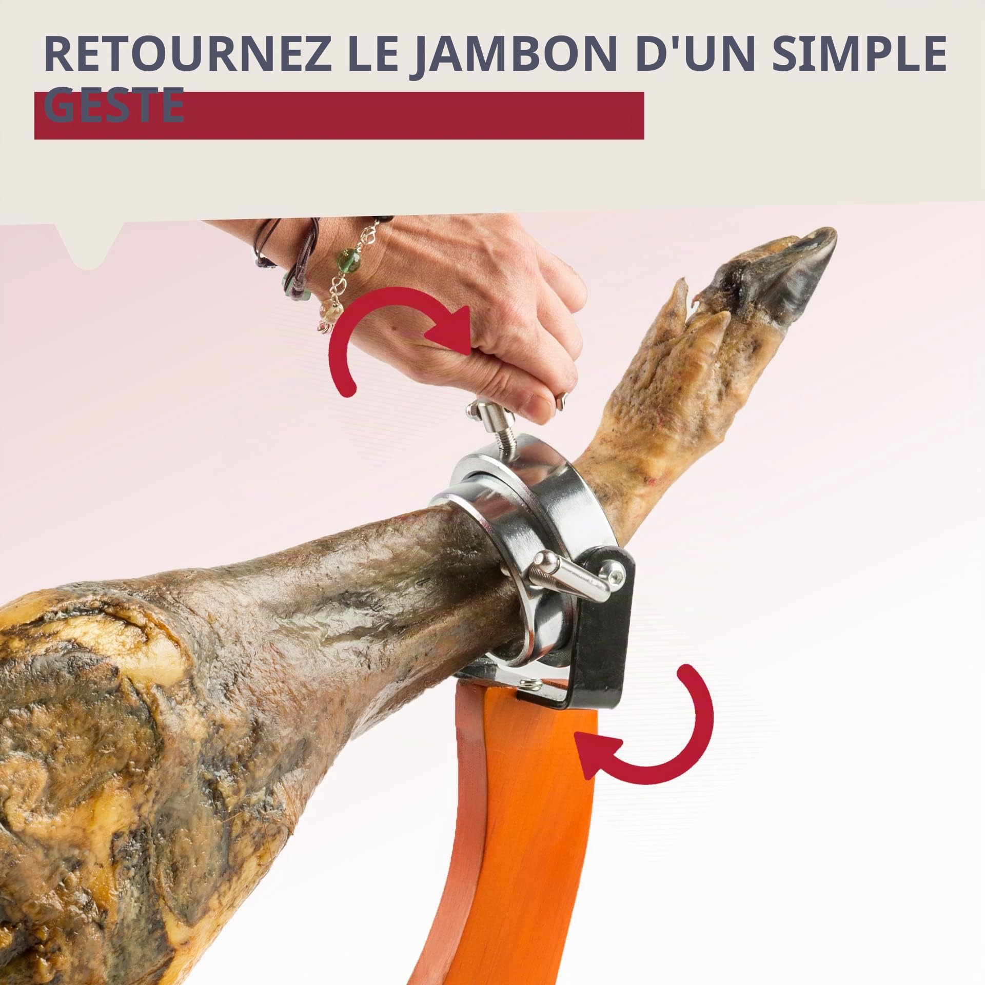 Fackelmann Support à Jambon Rotatif Professionnel pour Palette et Jambon, pin avec ferrures chromées, Couleur Bois Naturel, 36,5 x 16,5 x 37,5 cm, 1 unité