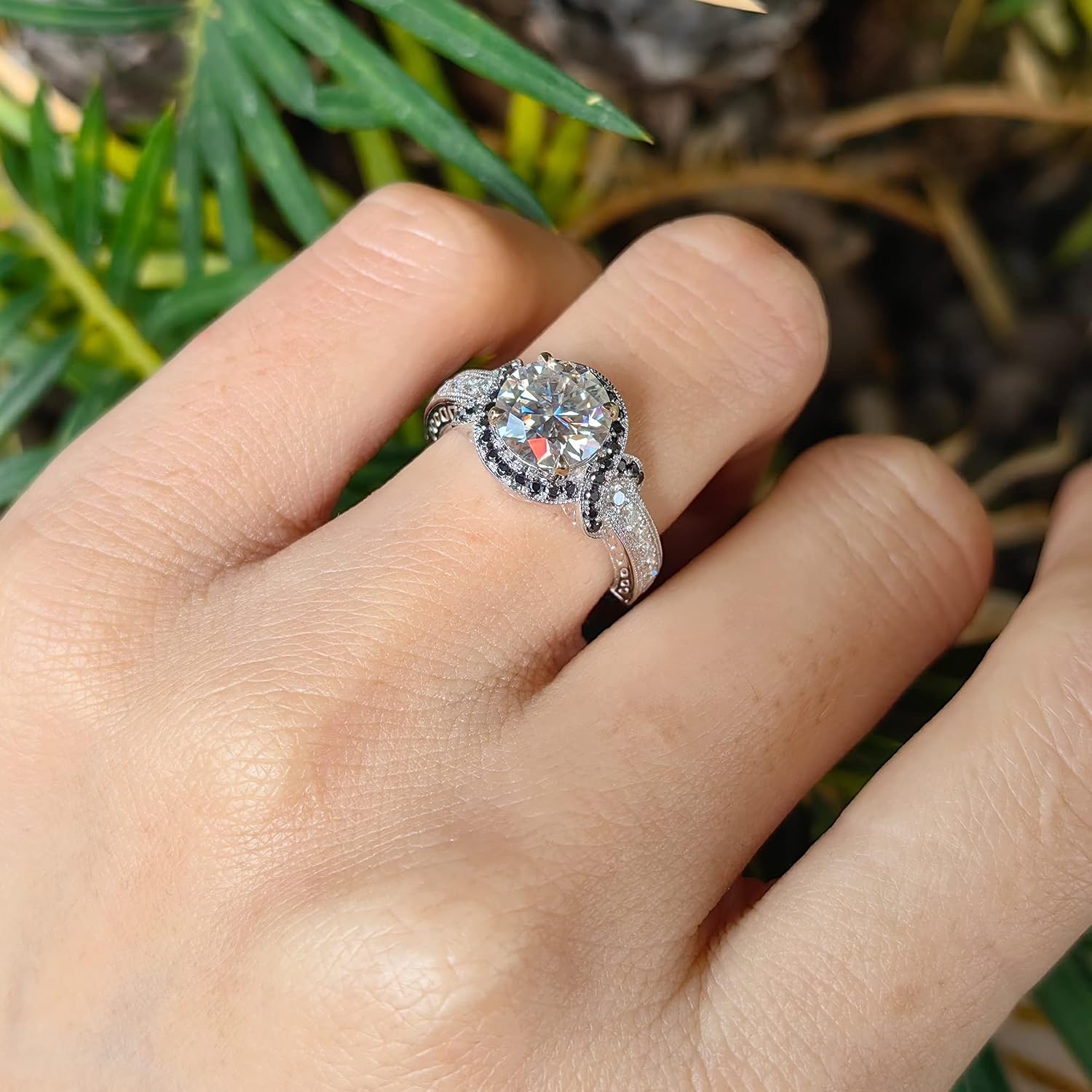 DovEggs 2 Center 8mm G-H-I Color Cut Moissanite Halo Black Moissanite Engagement Ring 14K Gold QUALITY Silver Curved Enhancer Guard Wedding Ring Bridal Set for Women