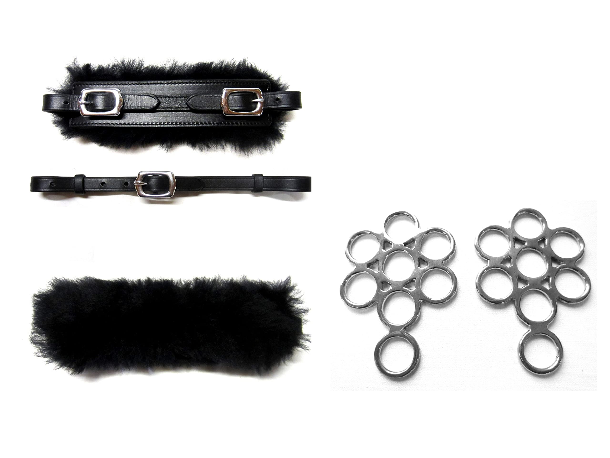 Set Gebisslose Zäumung Hackamore Flower Silber - Echt Schaffell