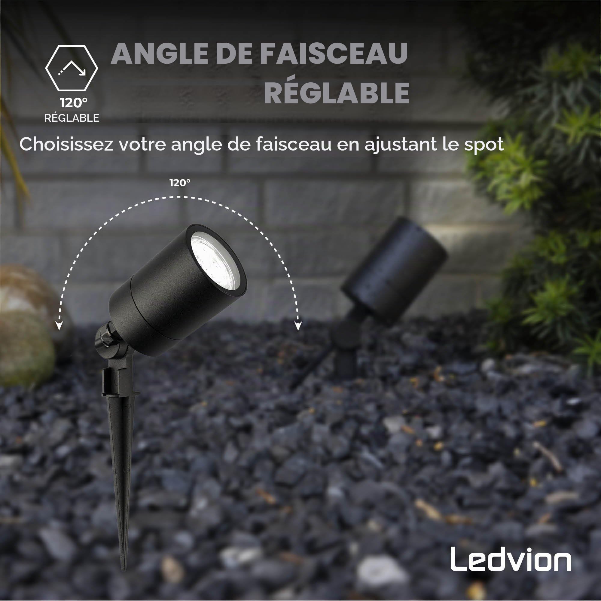 Ledvion Lot de 3 LED Extérieur Spot IP65 1W 6500K GU10 dimmable piquet