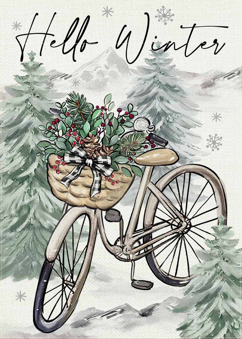 Covido Winter-Gartenflagge – Fahrrad & Tannenbaum Design, Doppelseitig Bedruckt, Wetterfest & Perfekt Für Hof-Deko