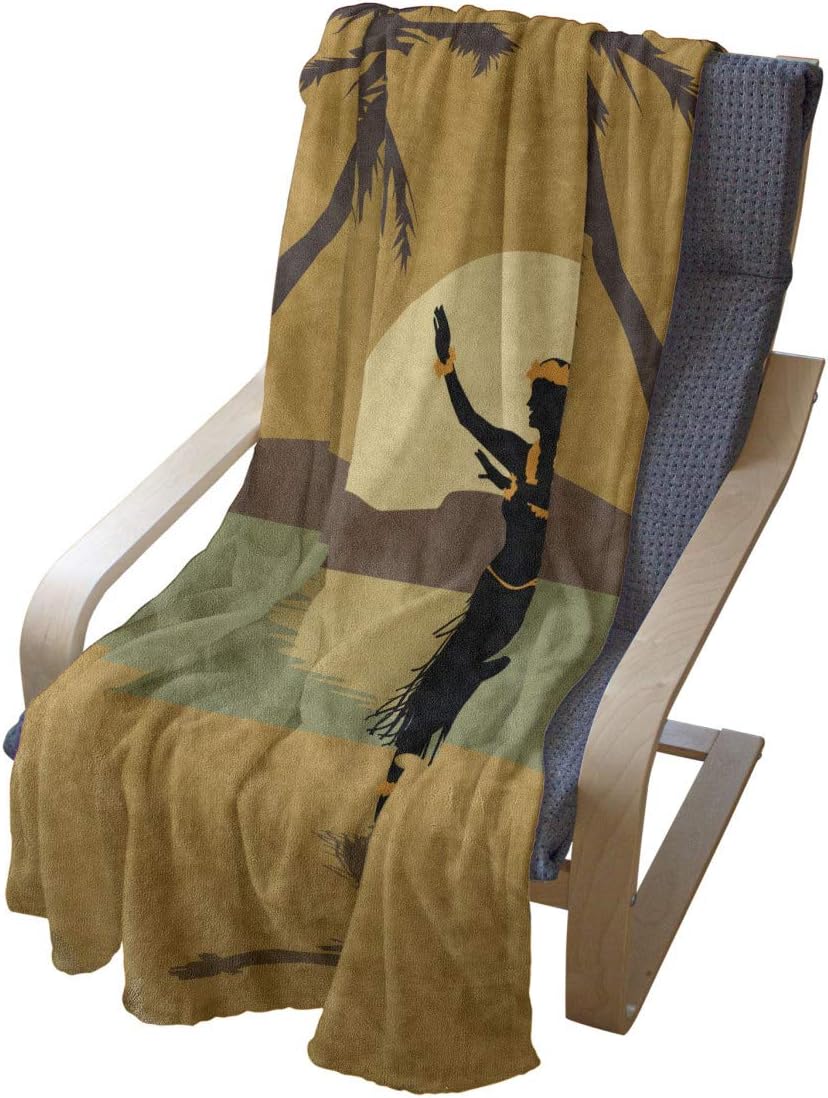 Lunarable Hula Girl Throw Blanket, Hawaiian Girl Dancing Freely at a Tropical Beach Exotic Setting on Island, Flannel Fleece Accent Piece Soft Couch Cover for Adults, 50" x 70", Dark Yellow Brown