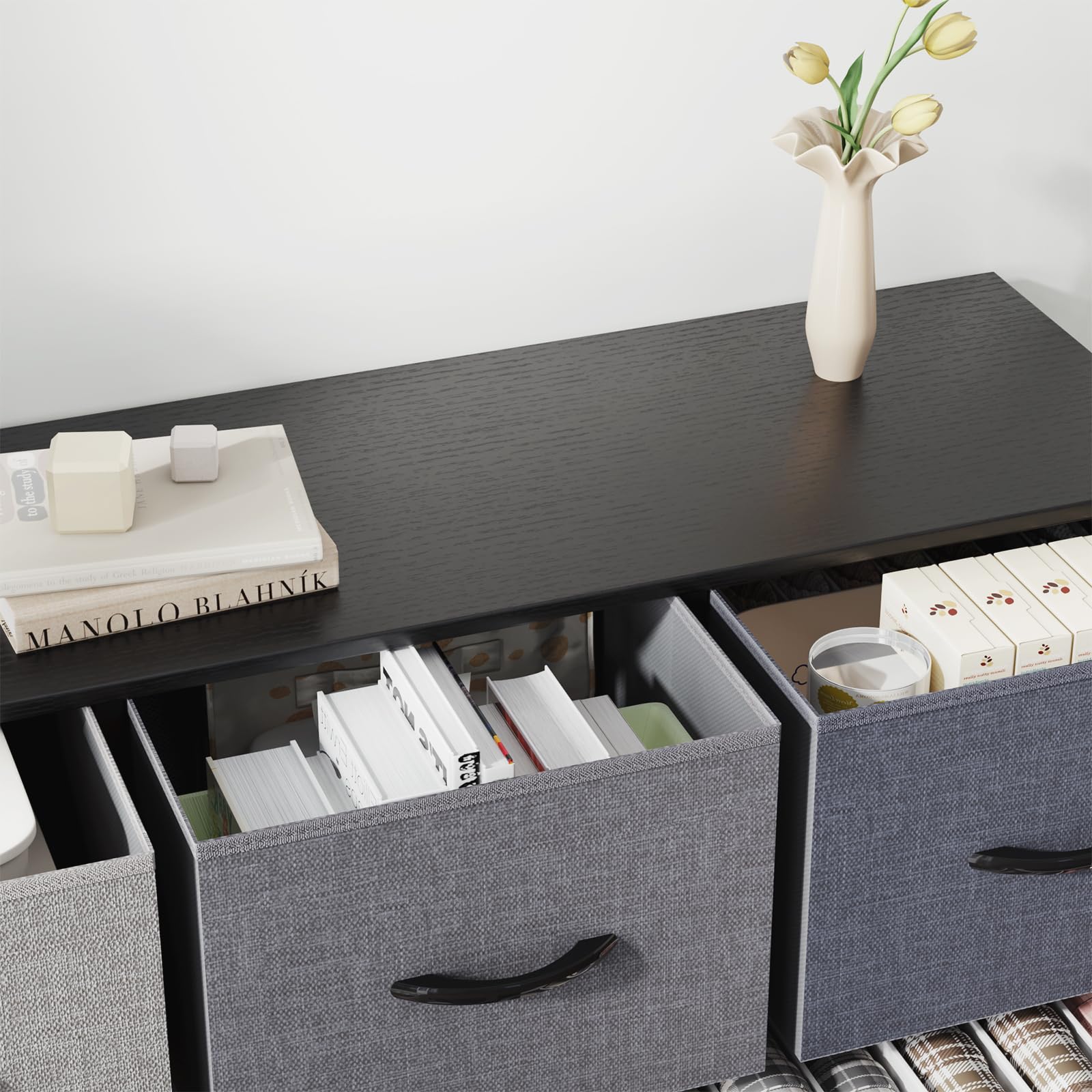 LLappuil Kommode mit 5 Schubladen, kleine Aufbewahrungskommode für Schlafzimmer, Schrank, Flur, Eingangsbereich, Kinderzimmer, Stoffkommode mit faltbaren Aufbewahrungsbehältern, Stahlrahmen,