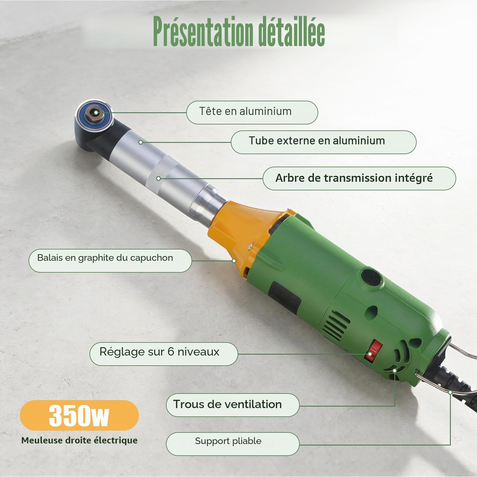 Nettoyeur de joints électrique, 350W Ensemble de nettoyage de joints avec meuleuse, Polisseuse électrique pour nettoyage de joints de carrelage, Ouvre-joints pour sol en carreaux à 90° Nettoyant 6