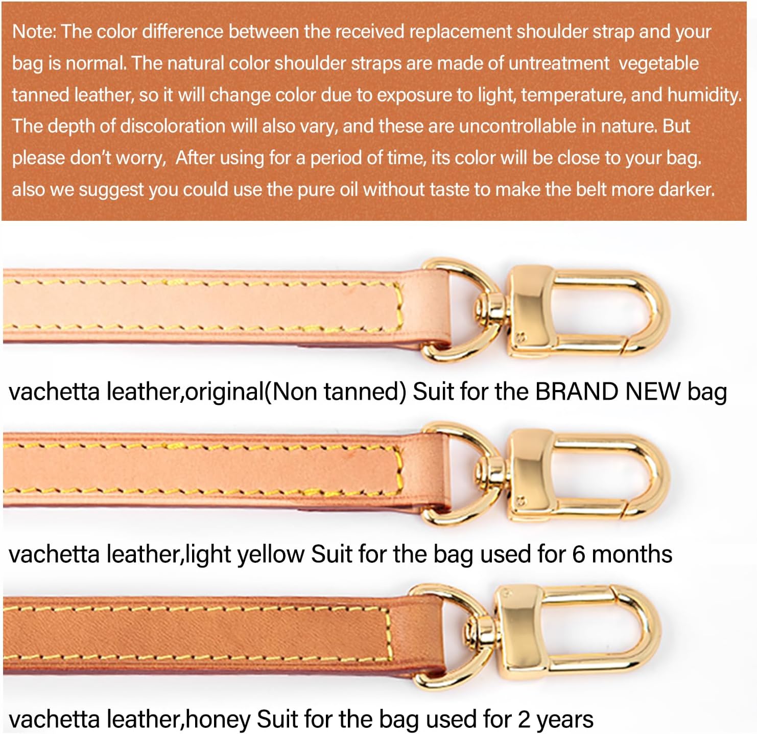 Vachetta Leather Replacement Strap, Universal Fit Bag Strap for Neverfull Speedy Graceful Boulogne, 49 x 9 inches, Gold Hardware, 5 Pieces (Glossy Black, Width0.7in&Length:46.8in) - Image 4