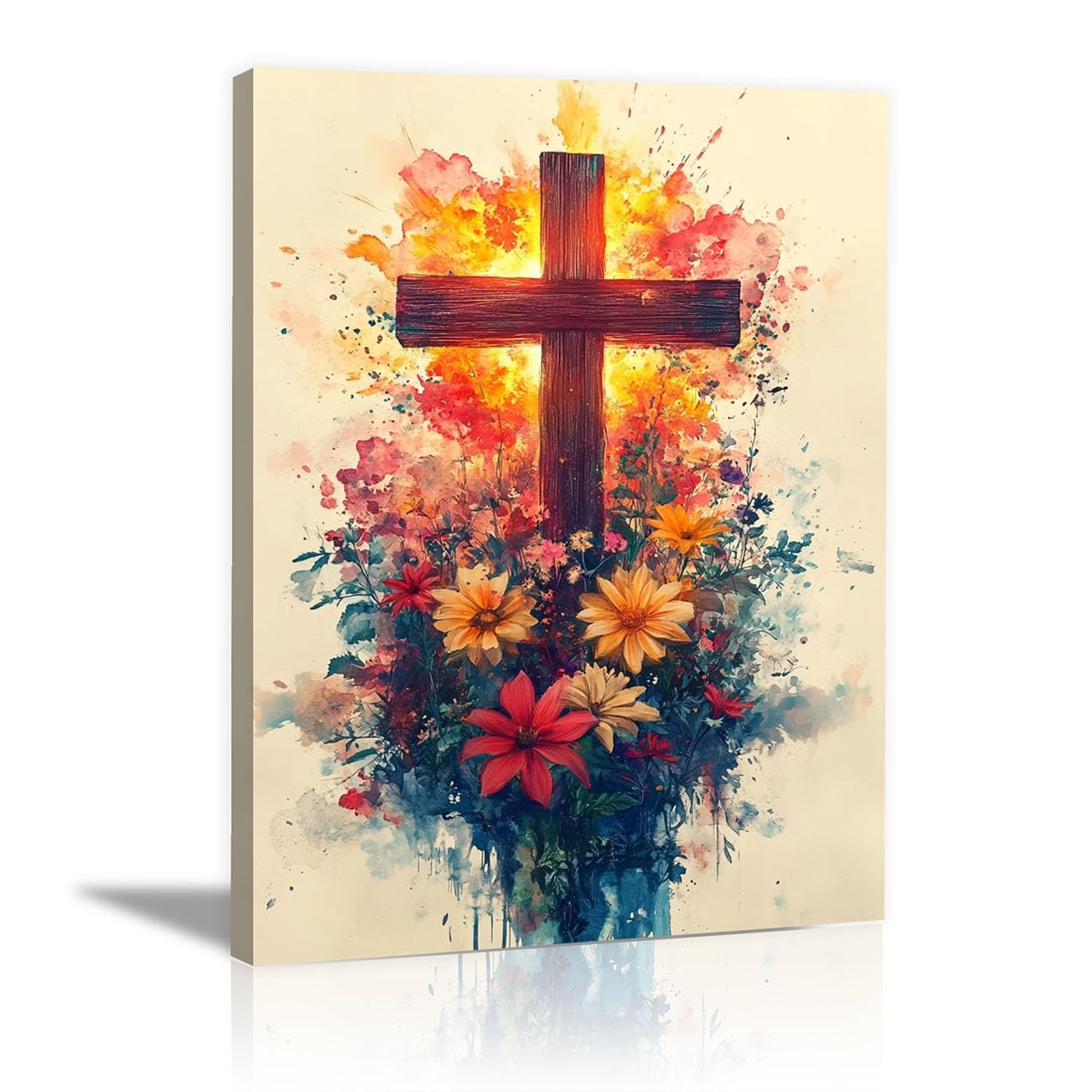 QUSAAOU Canvas Wall Art Jesus Jesus with a White Dove icture Christianity Cross Poster Print Painting for Living Room Bedroom Prayer Room Home Decorate(red)-70x100cm Framed