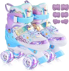 Patins infantis, patins femininos de tamanho ajustável para crianças iniciantes, patins infantis com 8 rodas iluminadas, patinação ao ar livre para meninos, meninas, sapatos de patinação para