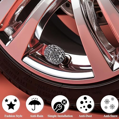 Vista 72 de 4 tapas de válvula de vástago de neumático con diamantes de cristal brillante, a prueba de polvo, tapas universales para válvulas de neumáticos