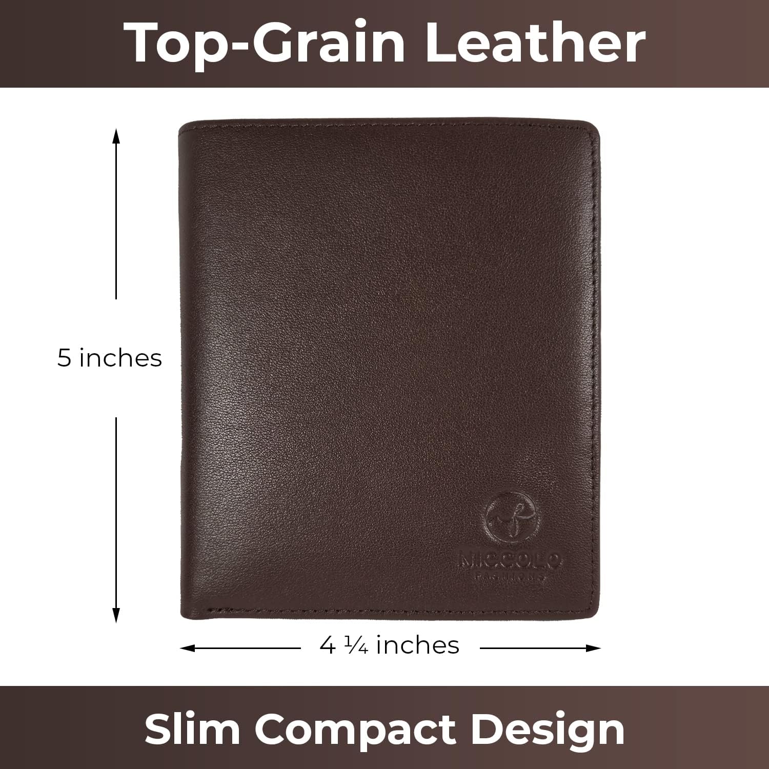 Extra Large Mens Leather Wallet with 12 credit card slots. Slim Minimalist Design, Not Bulky. Bifold Organizer. Wallet for Men. Dark Brown 5 x 4.25 in. - Image 2
