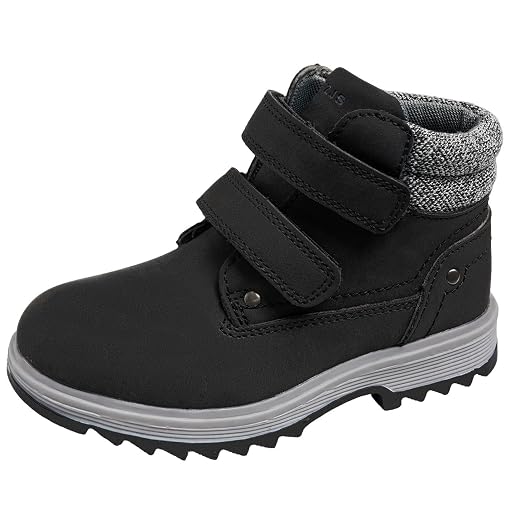 TZJS Kids' Hiking Work Boots for Boys Girls, Waterproof Outdoor Ankle Boots with Hook and Loop