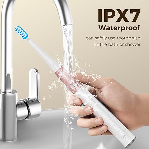 Miniatura 5 de ARPHA Cepillo de dientes eléctrico para adultos, ultrasónico, funciona con pilas, blanco, 3 modos, limpieza profunda, carga inalámbrica, IPX7