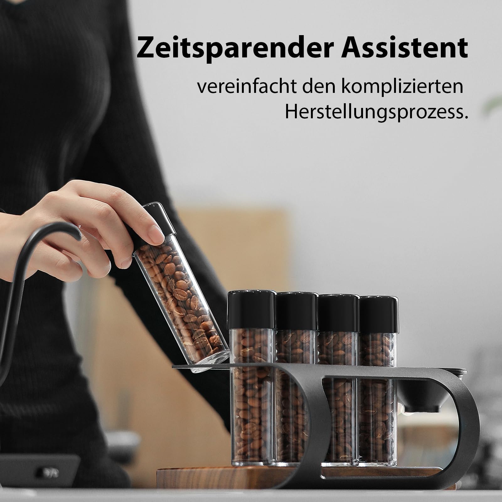 KNODOS Enkele Dosis Koffieboon Opslag Buizen Koffieboon Kelder 10 Stks Doseren Glazen Flesjes Met Deksels (2 oz) Houten Display Stand En Trechter