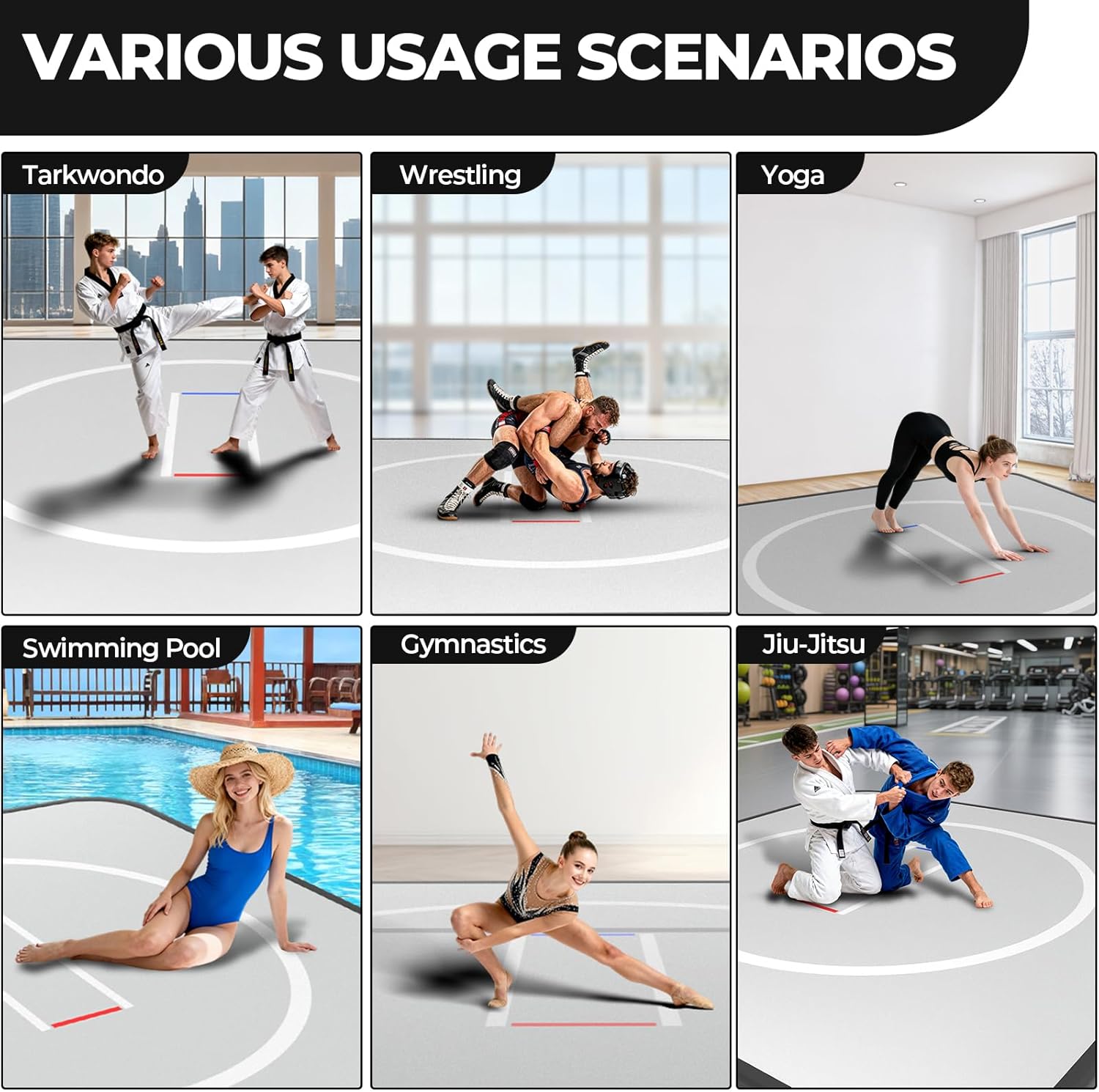 FAHKNS Inflatable Wrestling Mat for Home,10x10FT 4" Thick Jiu Jitsu Mats,Waterproof PVC Mat for Yoga,Gymnastics,BJJ, MMA,Grappling,Judo,Boxing,Martial Art