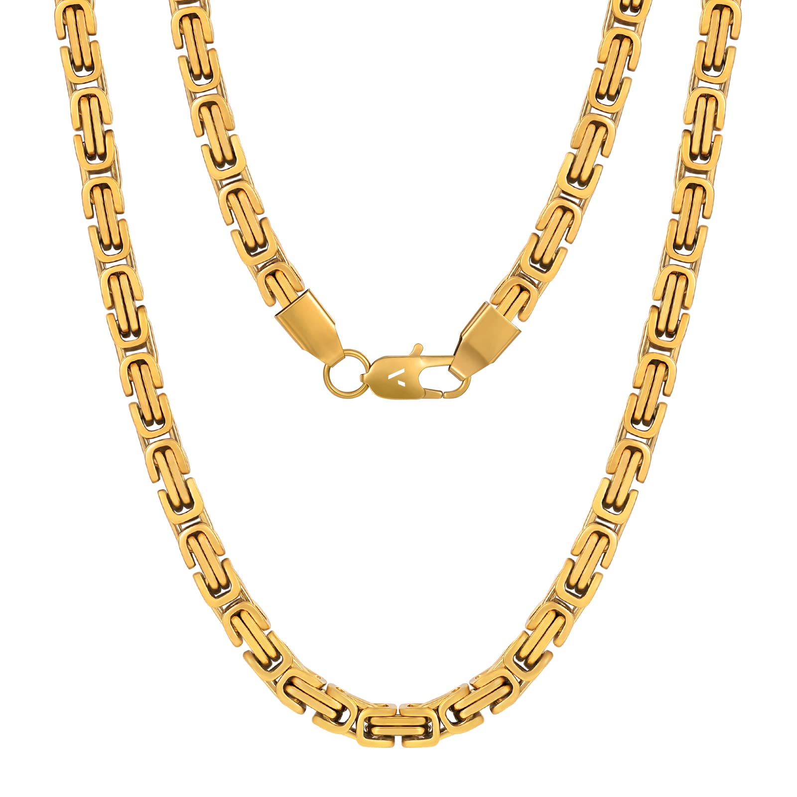 VEXXS Königskette 4/6mm 18K Gold beschichtet Edelstahl Byzantinische Goldkette 45-65cm