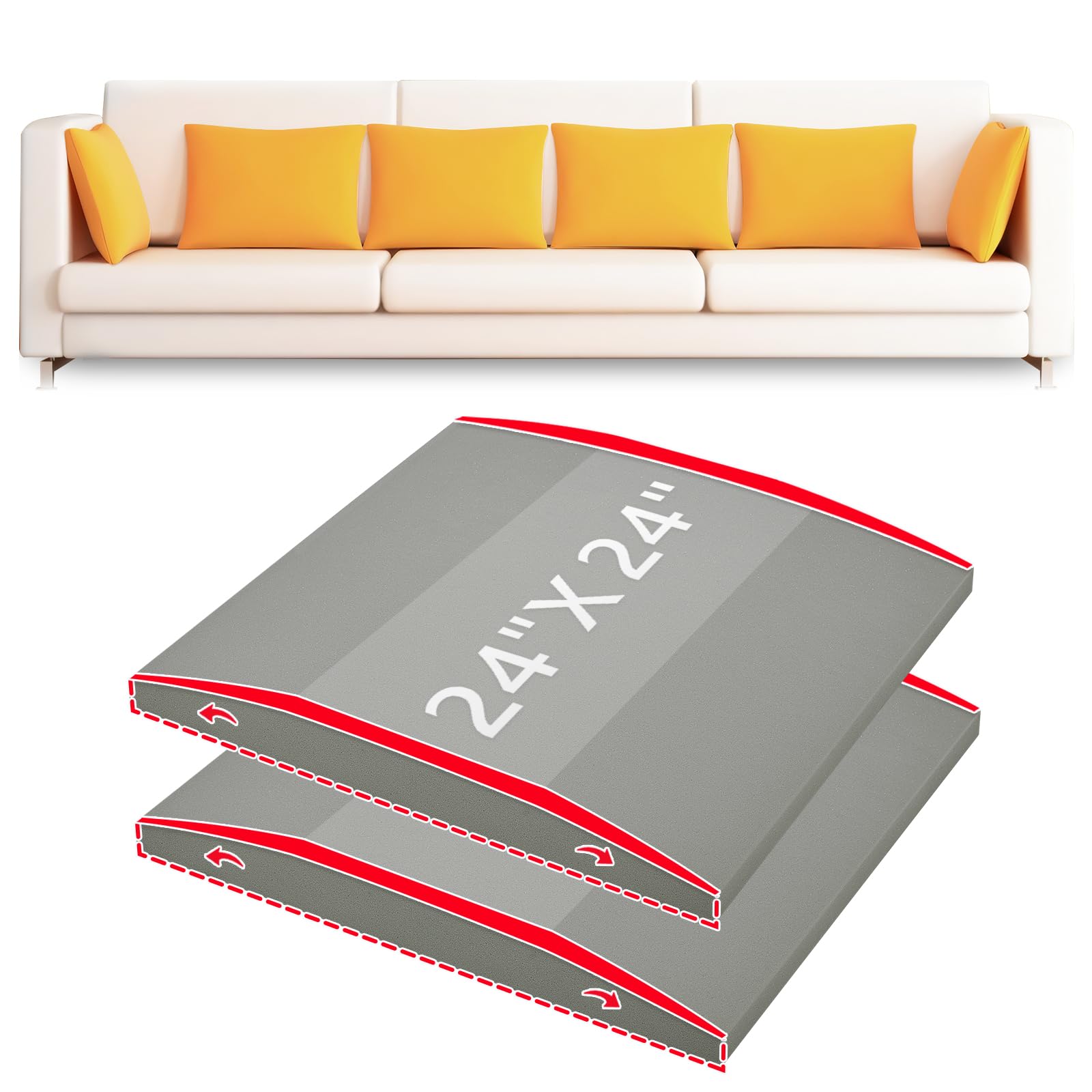 Couch Cushion Support High Density Foam 24X24X2.4 Inches Sofa Couch Supports for Sagging Cushions Light Grey 2Pc with Anti Slip Mesh Fabric