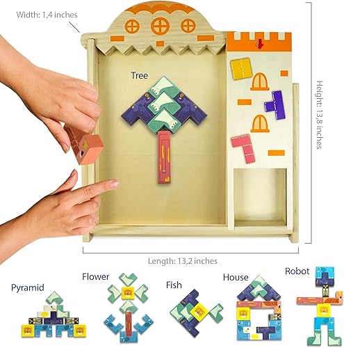 Miniatura 5 de Rompecabezas de bloques de madera de 35 piezas Tetra Tower Juego de mesa apilable, rompecabezas Tangram Montessori, bloques de construcción de