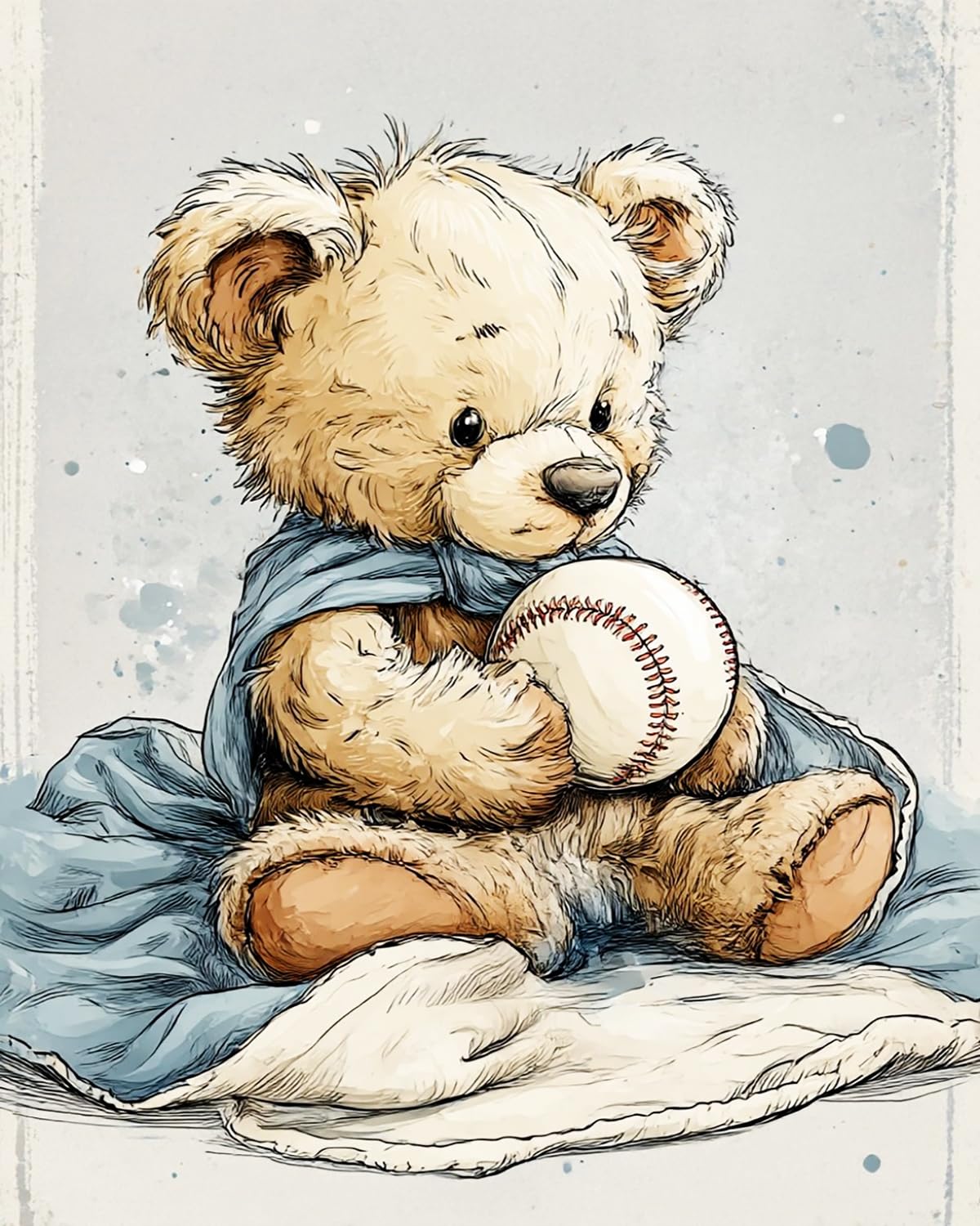 Liubaishi Multicolour Paint By Numbers For Adults, 16X20 Inch Acrylic Canvas Kit, Teddy Bear Holding A Baseball