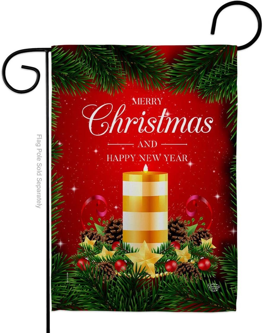 Christmas Candle Garden Flag Winter Santa Marry Xmas Present Reindeer Season Wintertime Snow House Decoration Banner Small Yard Gift Double-Sided, Made in USA