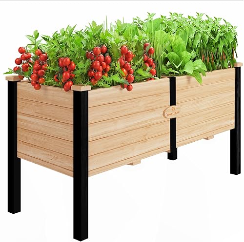 Cama de jardín elevada grande  Maceta elevada resistente con patas, forro, divisor, soporte en L, soporte de esquina, capacidad de 1000 libras, 48 x