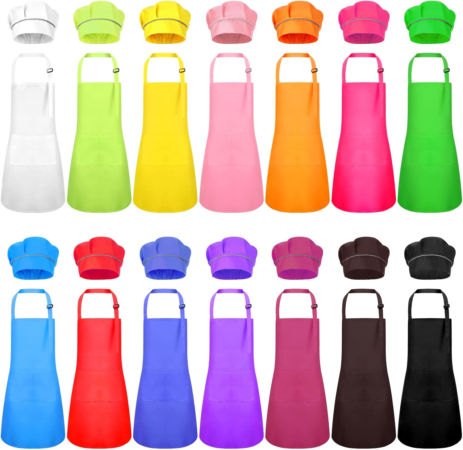 Handepo 28 Pcs Kid Apron and Chef Hat Set Adjustable Bib Apron with Pockets for Kids Cooking Baking Painting Crafting