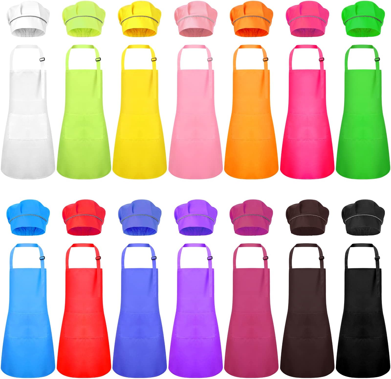 Handepo 28 Pcs Kid Apron and Chef Hat Set Adjustable Bib Apron with Pockets for Kids Cooking Baking Painting Crafting