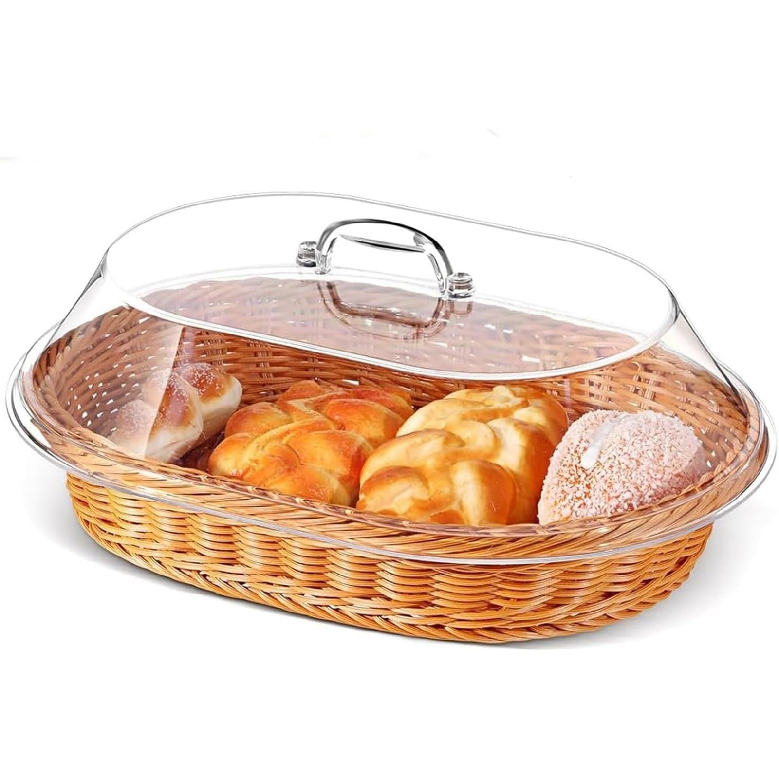 Cestino in vimini con coperchio in acrilico, cestino in vimini con coperchio in acrilico, cestino in vimini con coperchio, per cibo, pane, pane, picnic, cestino in vimini per servire con cerniera