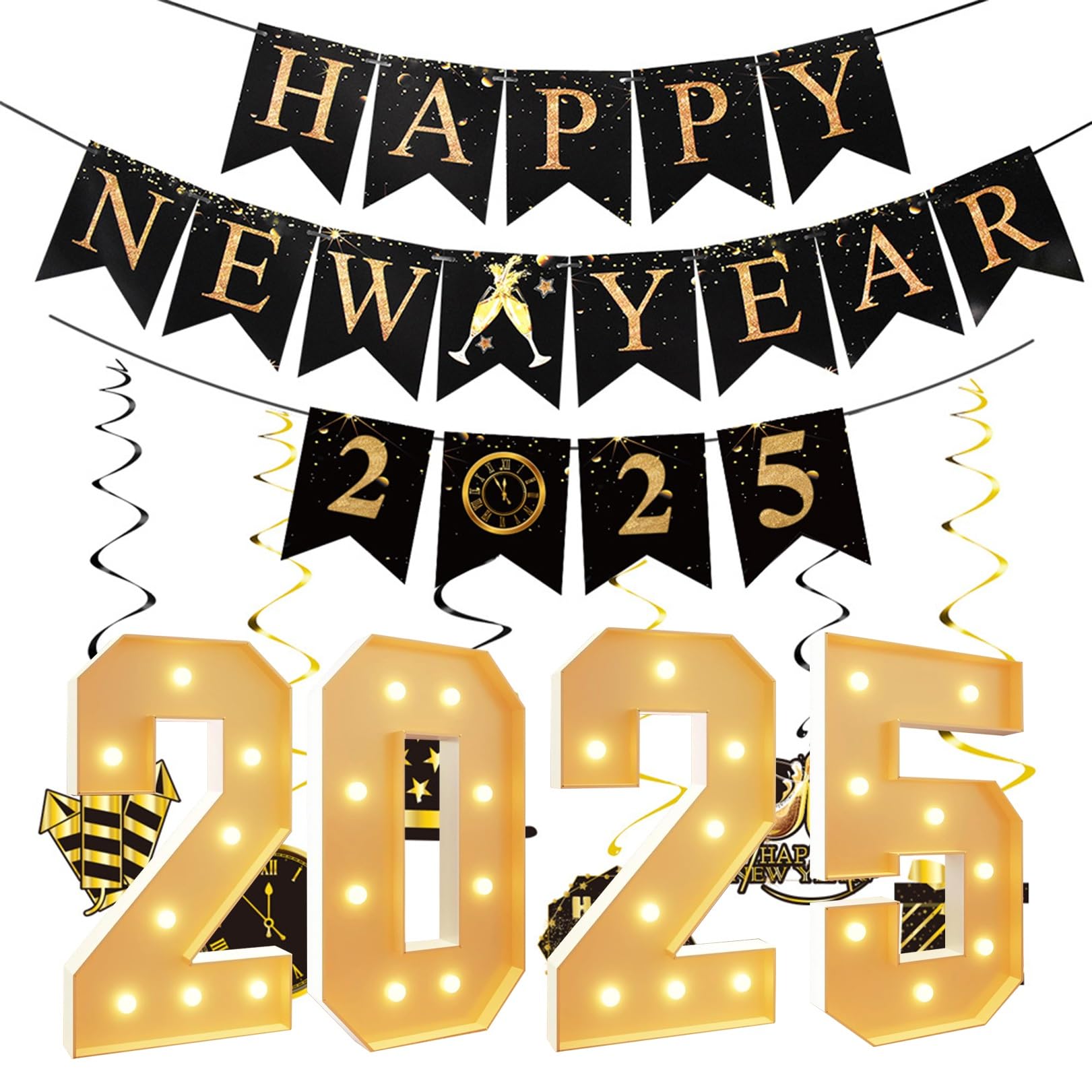 IINCOOY 2025 Light Up Numbers, Light Up 2025 Giant Marquee Mosaic Numbers Letter Cardboard Pre-Cut Thick Foam Board Sign Graduation New Year(120cm)