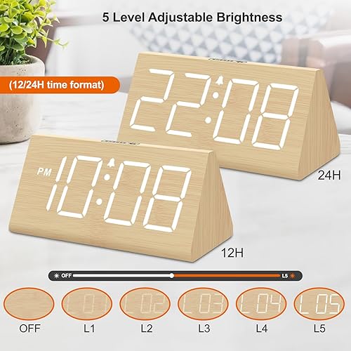 Miniatura 4 de DreamSky Wooden Digital Alarm Clocks for Bedrooms - Electric Desk Clock with Large Numbers, USB Port, Battery Backup Alarm, Adjustable Volume,