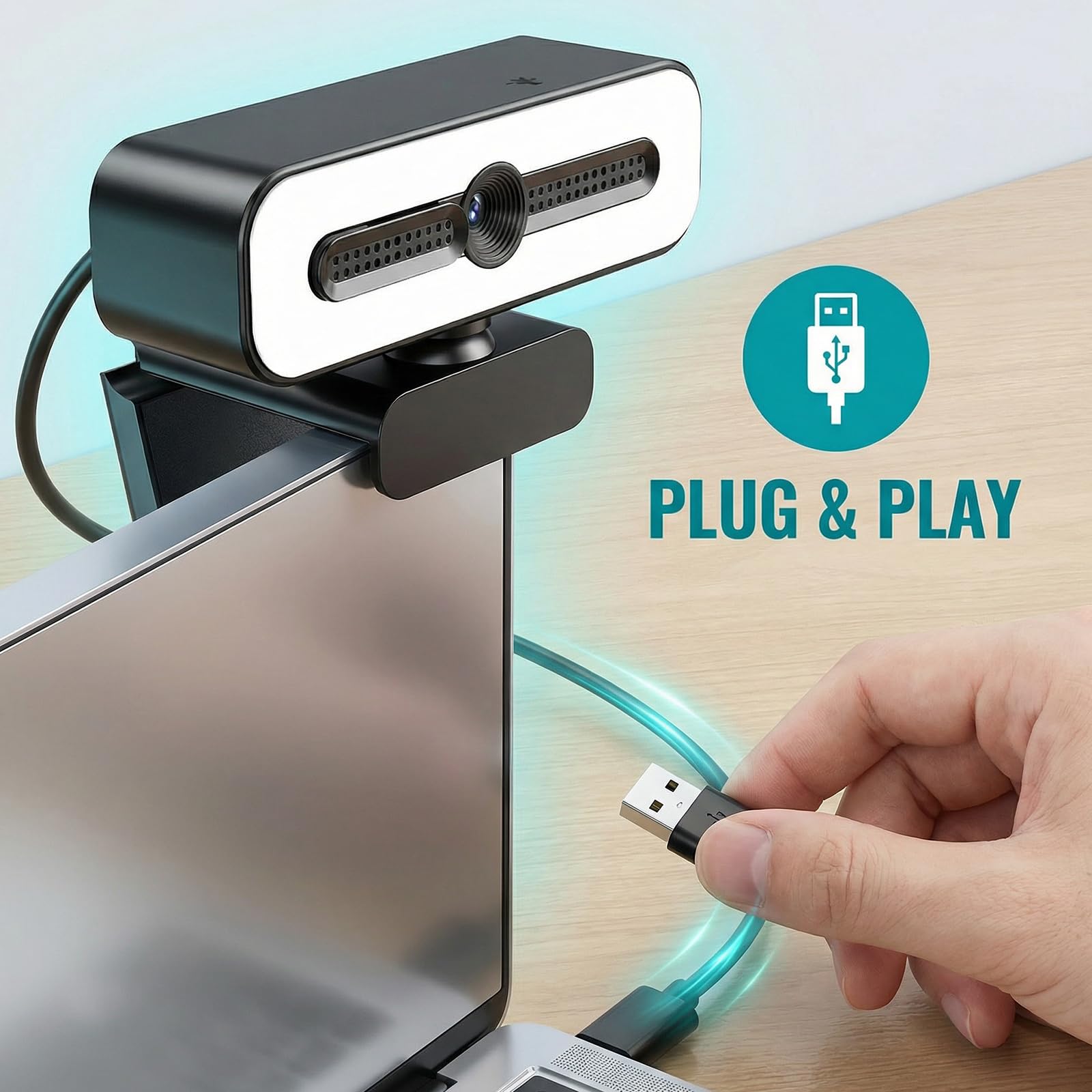 Webcam USB VEGOATY 1080P: webcam Full HD grandangolare da 90° con microfono per videochiamate e registrazioni, conferenze web, può ruotare la telecamera USB di 360°