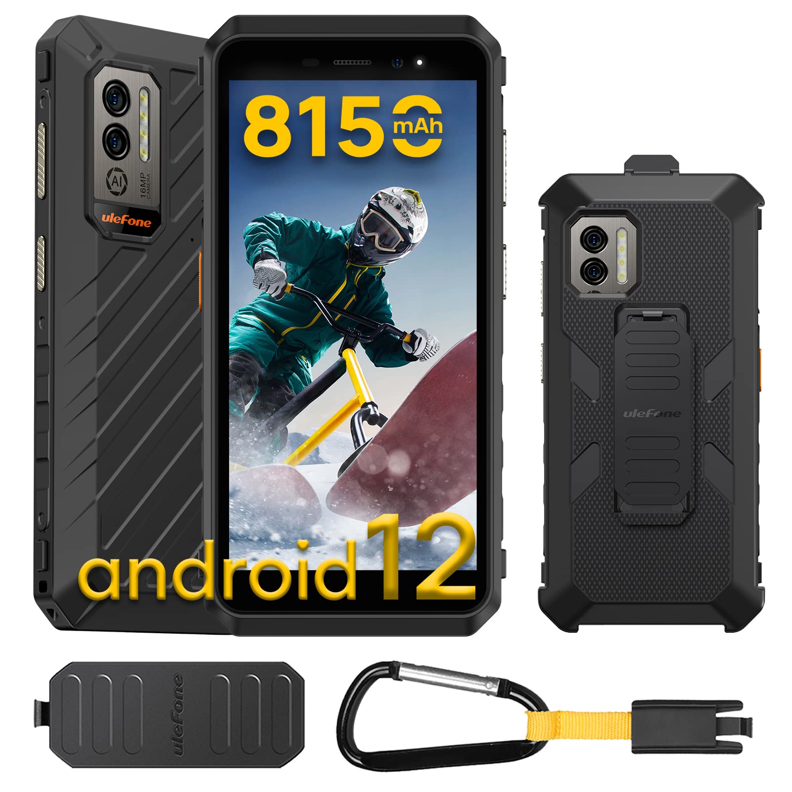 Ulefone Power Armor X11 Pro & Case Rugged Smartphones Unlocked, IP69K Waterproof Phone, 8150mAh Battery, Android 12, 8-Core 8GB+64GB, 16MP AI Camera, 5.45'' HD+, 3-Card Slots, Dual 4G, GPS, NFC