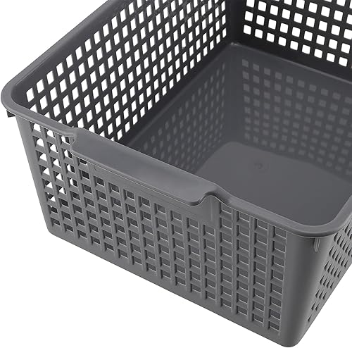 Miniatura 3 de Paquete de 3 cestas de almacenamiento grandes de plástico, 14.3 x 10.2 x 5.7 pulgadas, cubos de almacenamiento grises, bandeja organizadora de