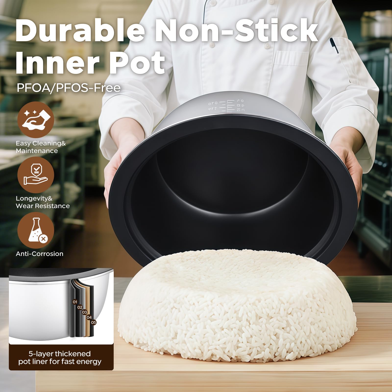 Cuiseur de Riz [15L Grande Capacité] Pour 35-55 personnes, grand cuiseur à riz | Maintien au chaud 24h | Fonctionnement par simple pression, chauffe-plats avec récipient antiadhésif
