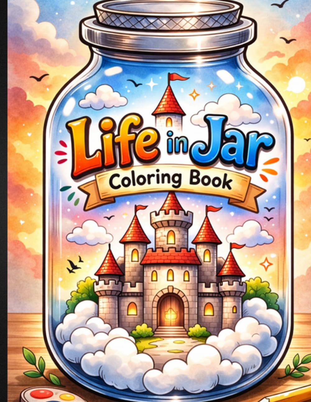Life in Jar Coloring Book: Whimsical Mini Worlds in Glass Jars with Flowers, Butterflies, Animals, Castles and Fantasy Landscapes.