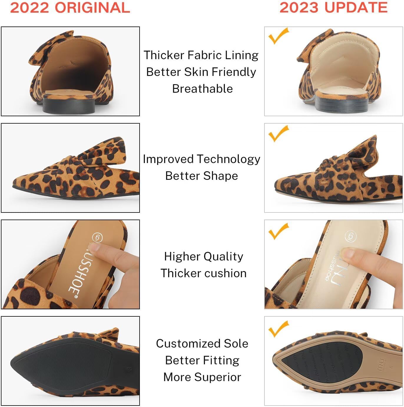 MUSSHOE All-Season Women's Mules：Pointed Toe Backless Loafers：Slip-on Comfortable Dressy Casual Office Business Flat Shoes for Working​ Woman Aged 25-45