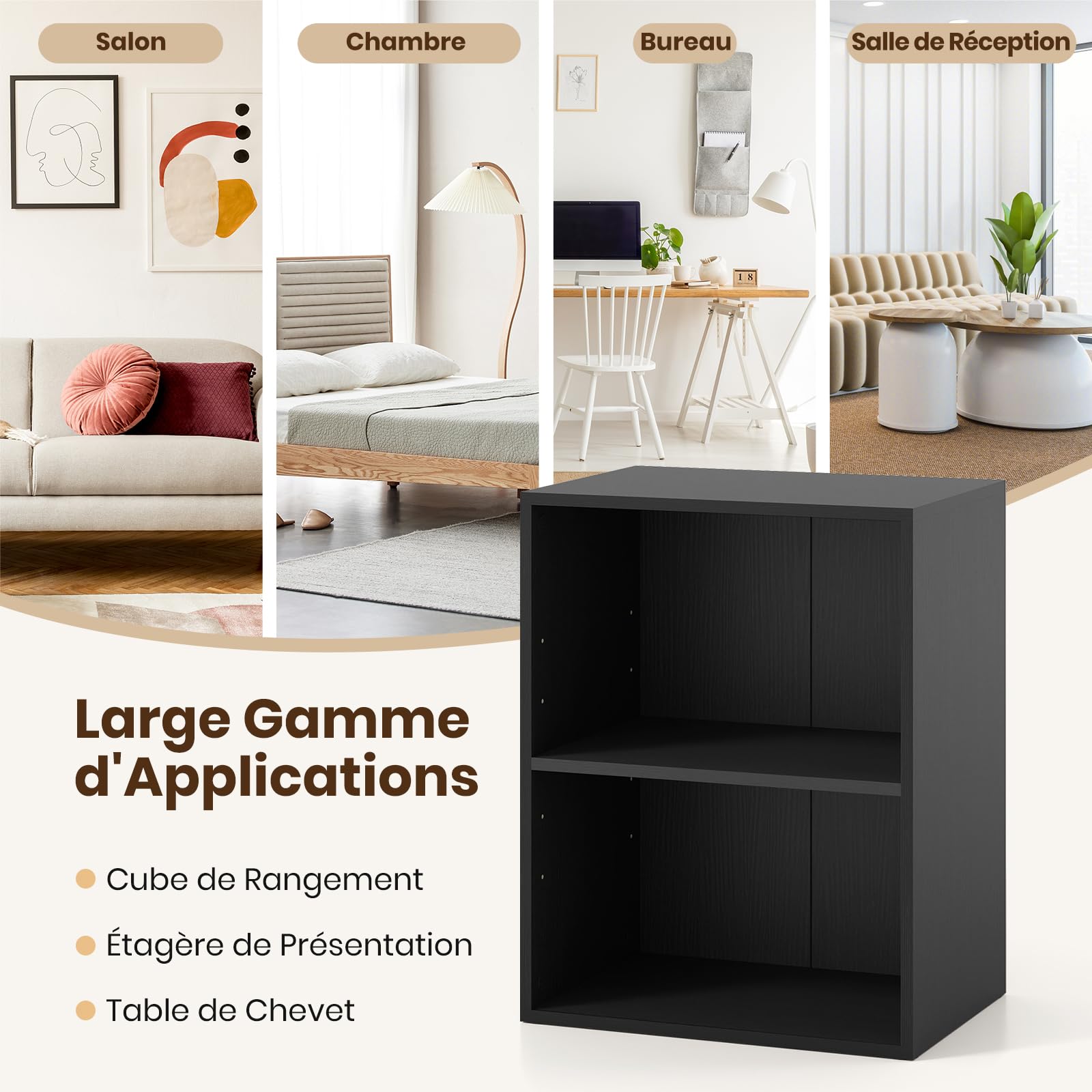 SOARS Bibliothèque à 2 Cubes Ouverts 42 X 29,5 X 53,5 CM (Noir,1) | Meuble de Rangement à 3 Niveaux, Étagère Réglable à 5 Positions, pour Livres, Plantes, Étagère, pour Salon, Chambre, Bureau