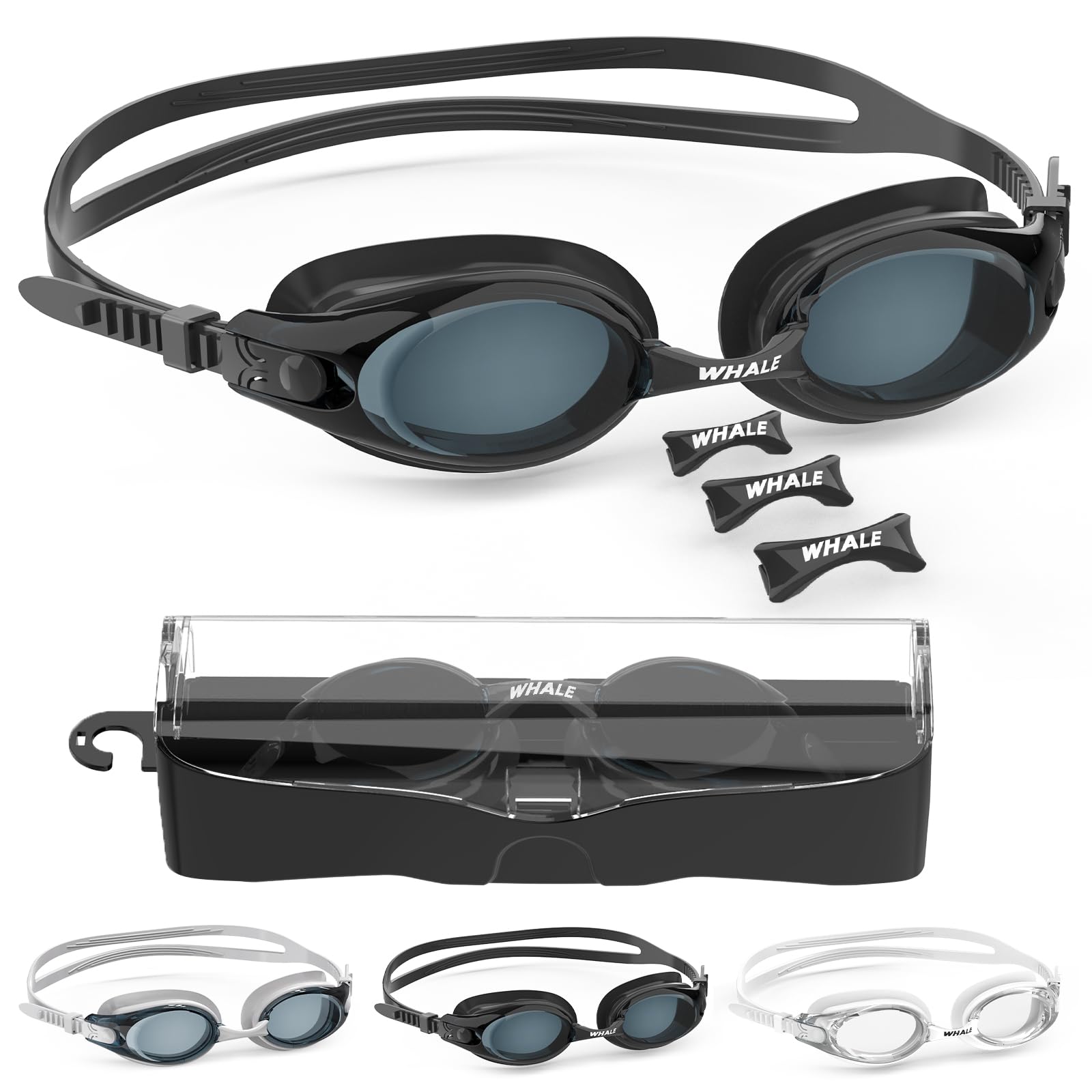 Whale Schwimmbrille HD Anti-Beschlag-Schwimmbrille für Erwachsene/Jugendliche, beide geeignet (schwarz)