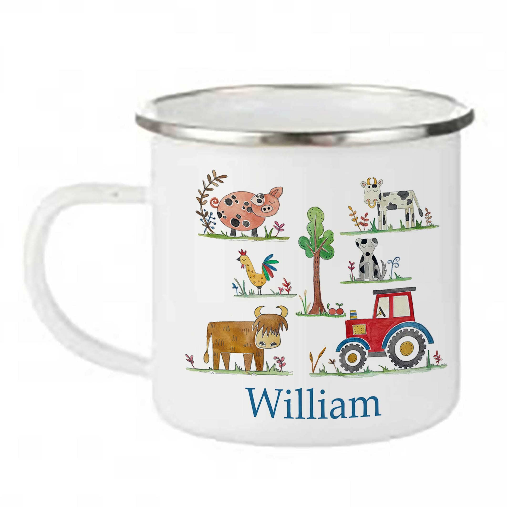 Tigerlilyprints Personalised Farm Kids Camping Enamel Cup, Easter Gift, Birthday Gift Idea, Toddler Friends Mug Girl Boy Gift