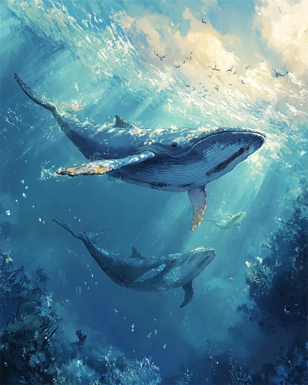 Rkflgew D Iy Bea Embroidery Kits Anime Whale 30X40cm
