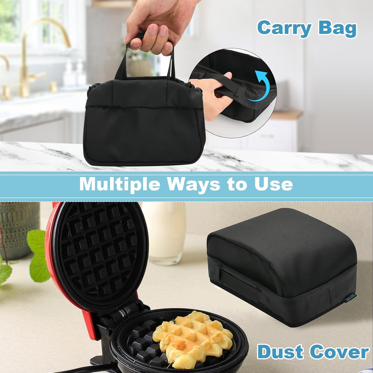 Beautyflier Dustproof Cover Compatible with DASH 4'' Waffle Maker, Carrying Bag for Mini Waffle Iron, Antistatic Protector Covers, Durable and Long-Lasting, Cover Only (Small)