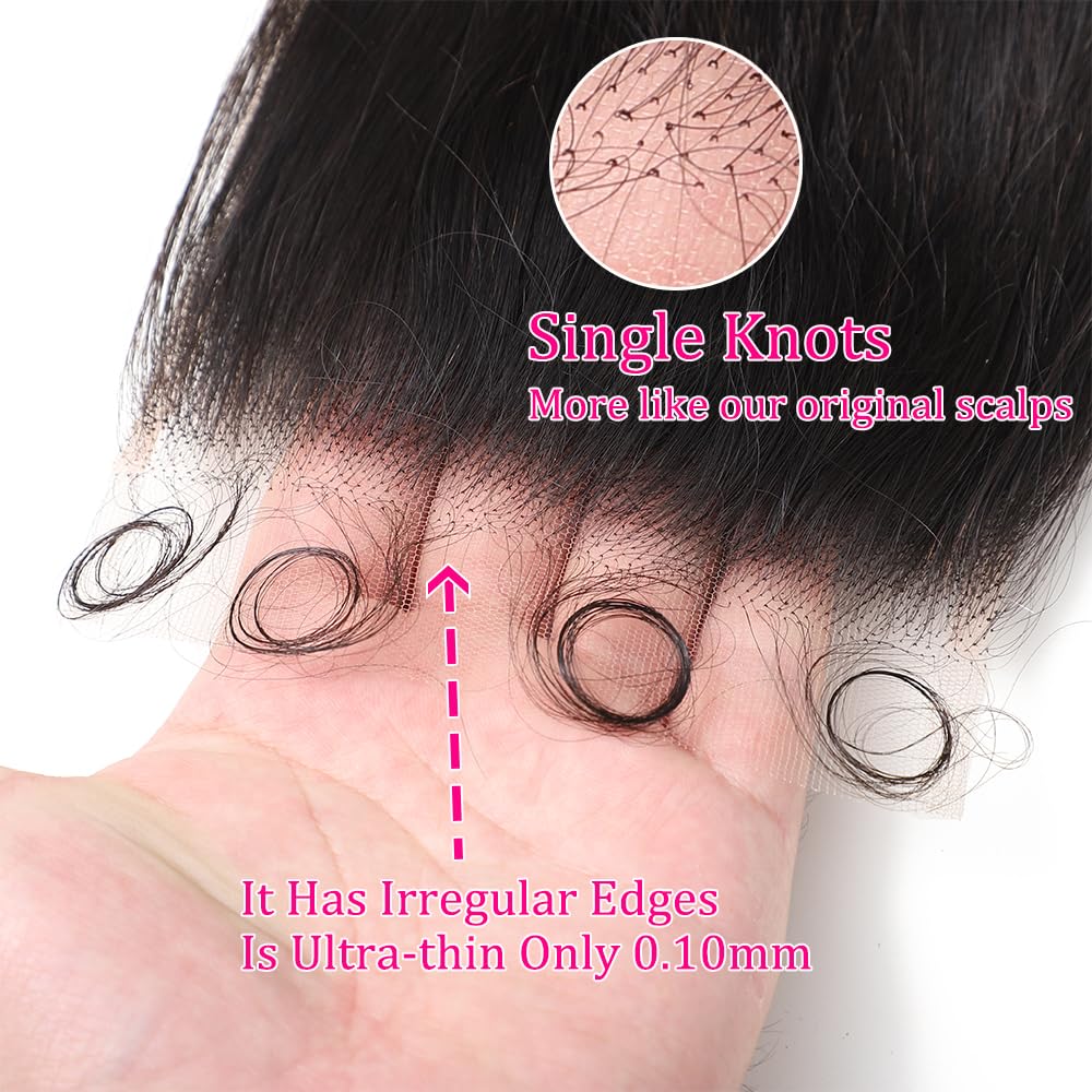 5x5 SKINLIKE HD Lace Closure Human Hair Body Wave 0.10mm Ultra-thin Invisible HD Lace Closure 100% Human Hair Extensions 12A Brazilian Virgin Hair Pre Plucked with Baby Hair Natural Color 14 inch