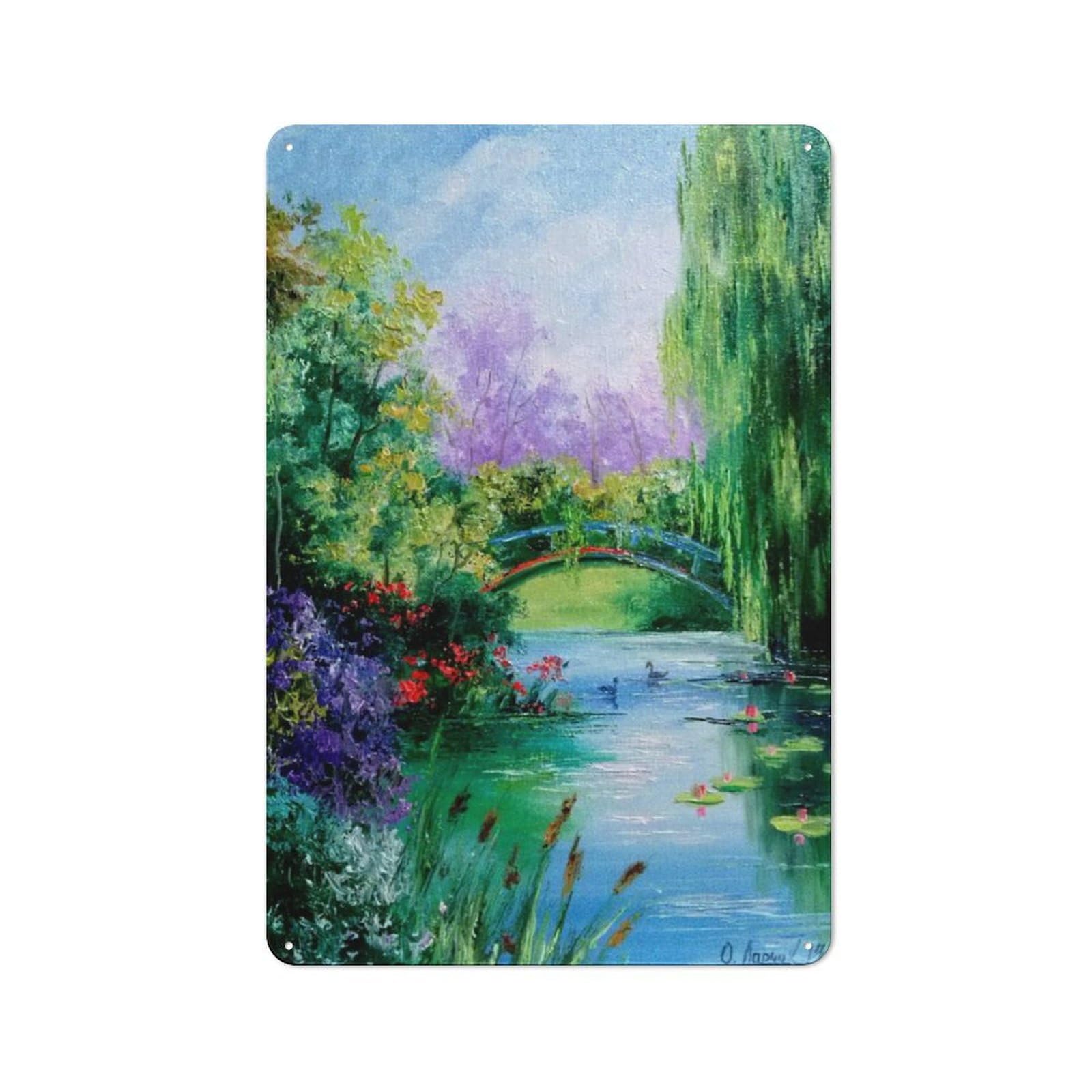 Metal Wall Sign with Pond Design 30x20cm, Loft Style Studio Wall Art for Flat, Bar, Studio Or Gallery Wall