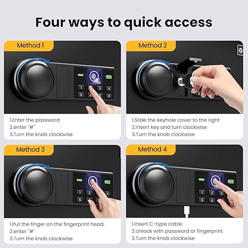 Miniatura 6 de Caja de seguridad biométrica para el hogar, (0.78-2.04 pies cúbicos), bloqueo seguro de huellas dactilares de acceso rápido, teclado retroiluminado