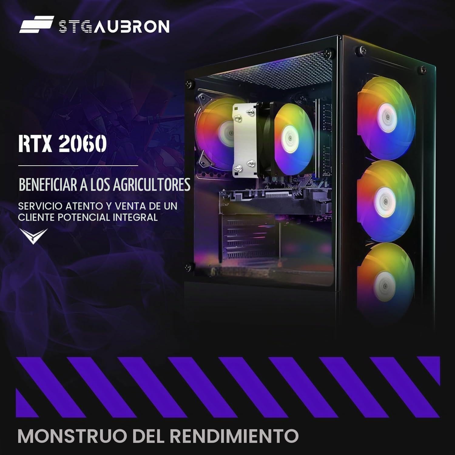 STGAubron - Computadora de computadora para juegos, GeForce RTX 2060 6G, AMD Ryzen 5 2600 hasta 3.9G, 16G DDR4, 512G SSD, 600M WiFi, BT 5.0, RGB Fan x6, Windows 11 Home